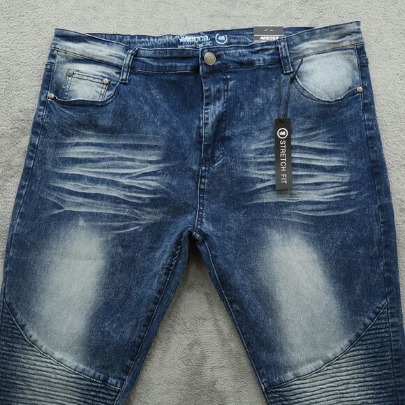 Mecca Moto Jeans Men's 40X32 Blue Stretch Fit Denim Zip Fly Acid Wash New NWT - Picture 9 of 13